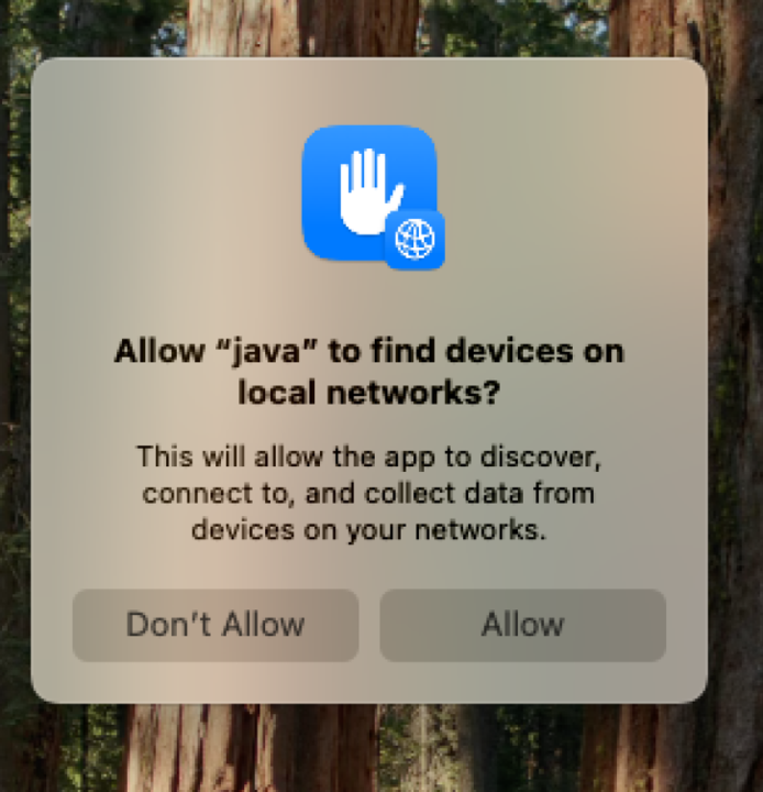 Java local network dialogue